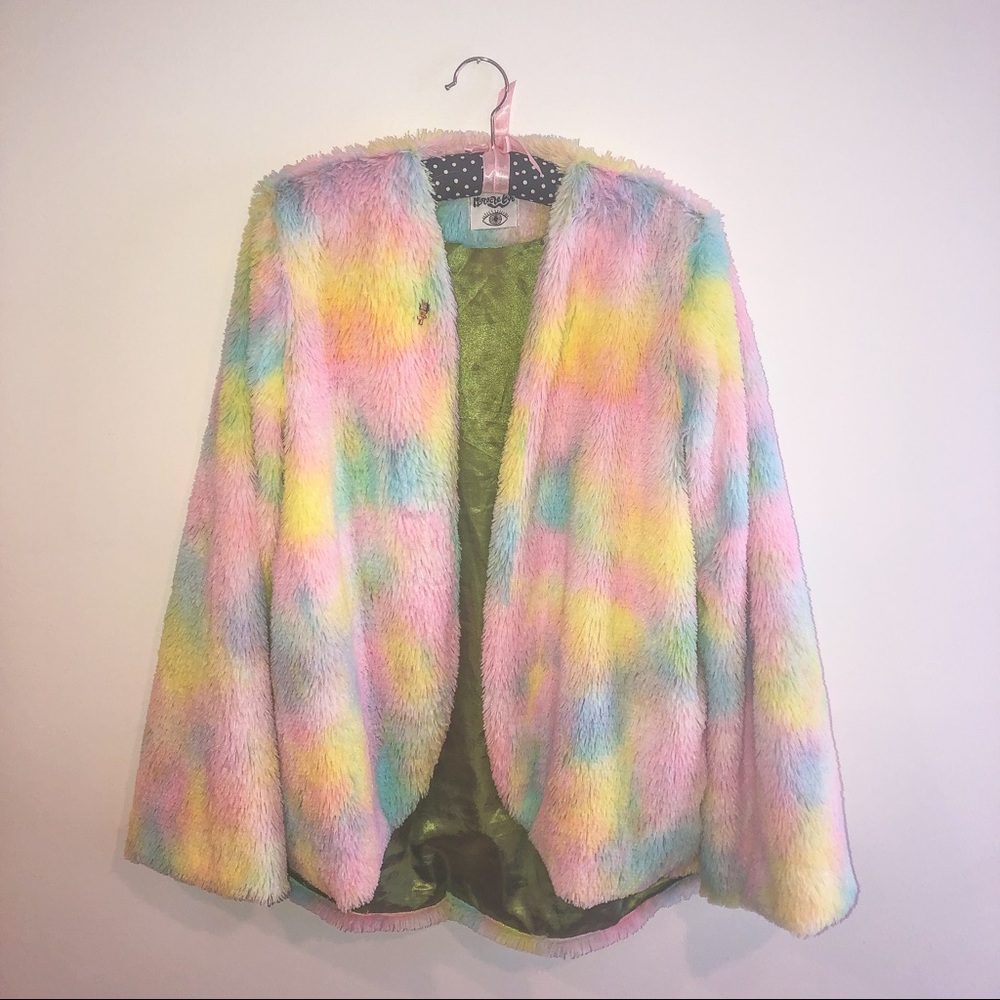 Miracle Eye Pastel Rainbow Faux Fur Jacket